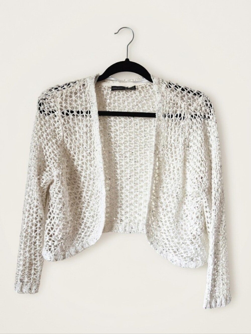 Atmosphere White Cropped Open-Knit Cardigan, Women's Size 18/46